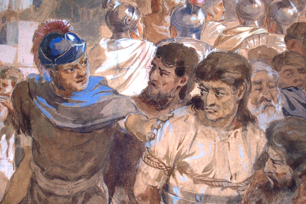 Алексей Данилович Кившенко (1851-1895). Завоевание римлян. 1875 г. Бумага на картоне, карандаш, гуашь.